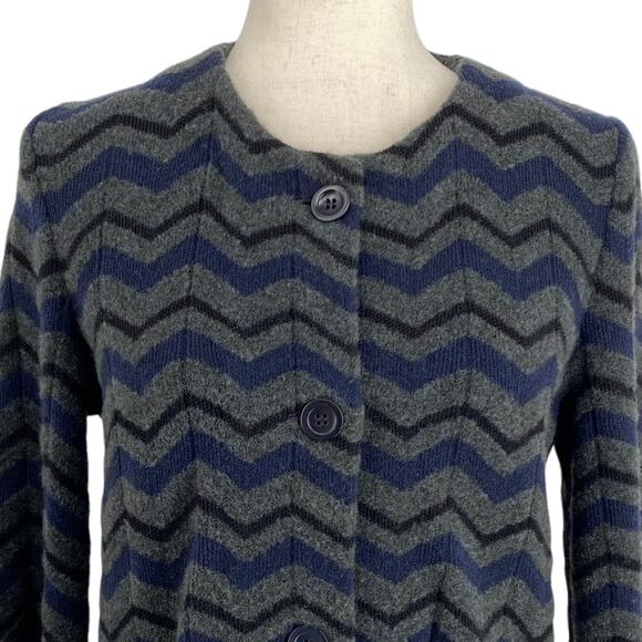 Amina Rubinacci Italy Wool Blend Chevron Knit Longline Sweater 42 Button Down - Picture 6 of 13
